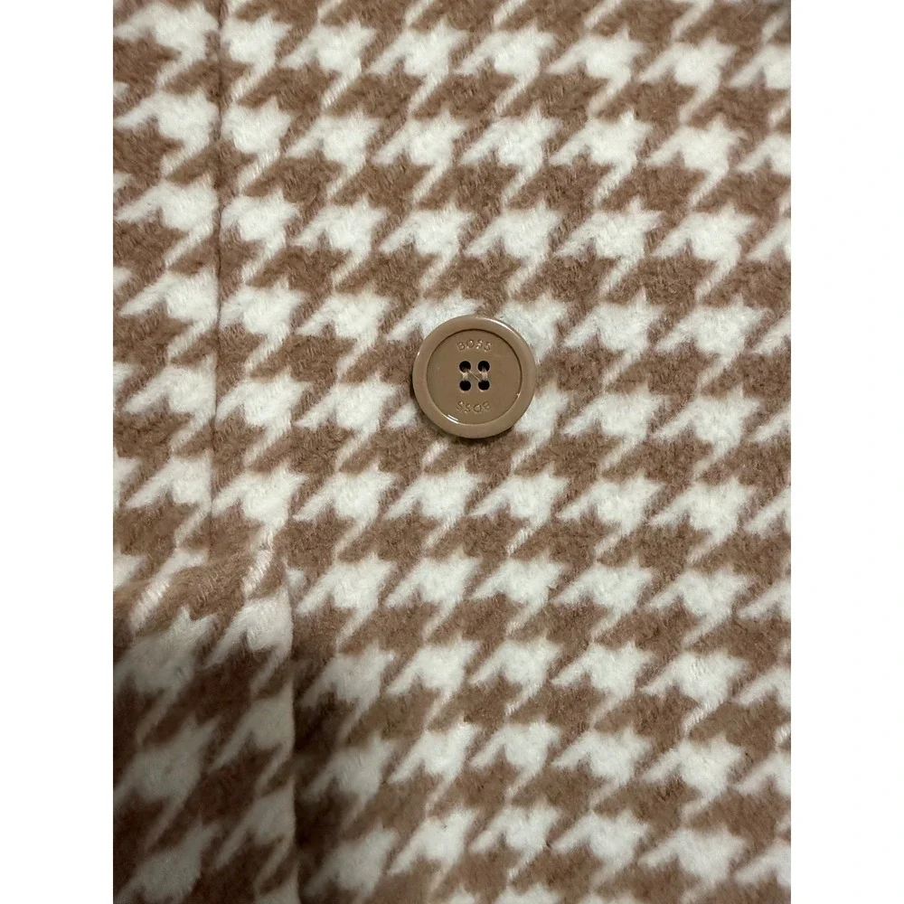 BOSS Houndstooth‎ Double Breasted Blazer Women Size 8 Camel Tan Excellent Luxury
